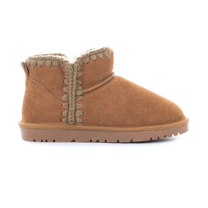 Women’s Maroon Cow Suede Knit Wrap Mouth Wool Snow Boots