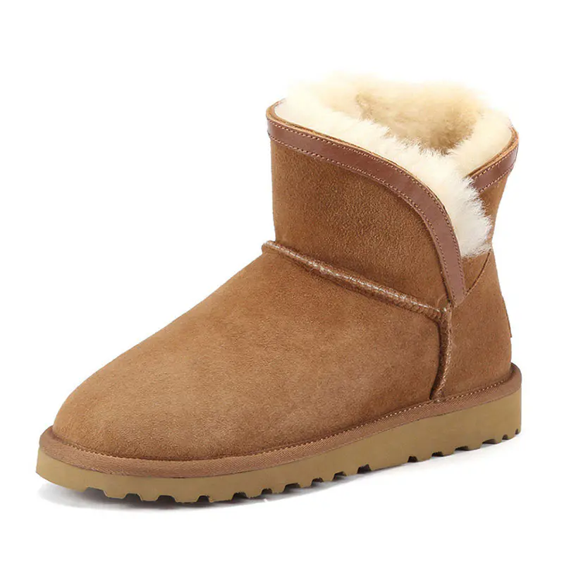 Women’s Maroon Cow Suede Leather Wrap Mouth Wool Snow Boots