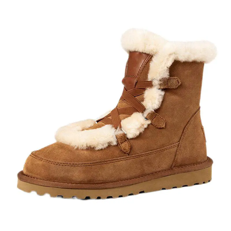 Women’s Maroon Cow Suede Wool Snow Boots