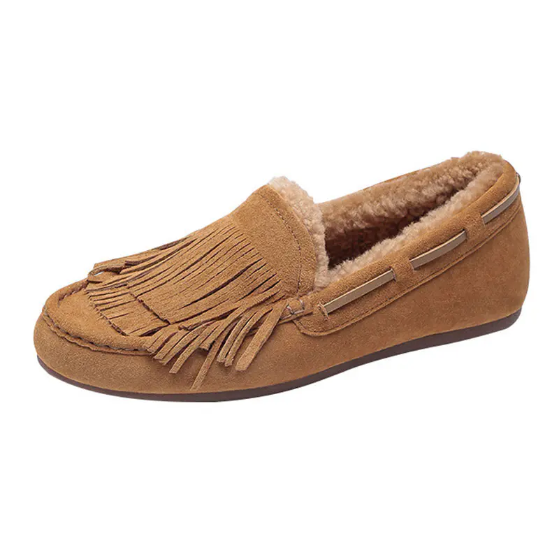 Women’s Maroon Cowhide Tassel Wool Loafers