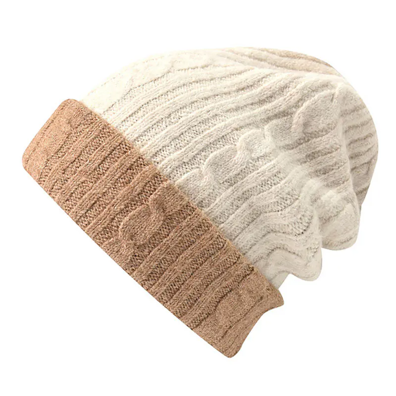 Women’s Milk Tea+White Jacquard Cashmere Rolled Beanies