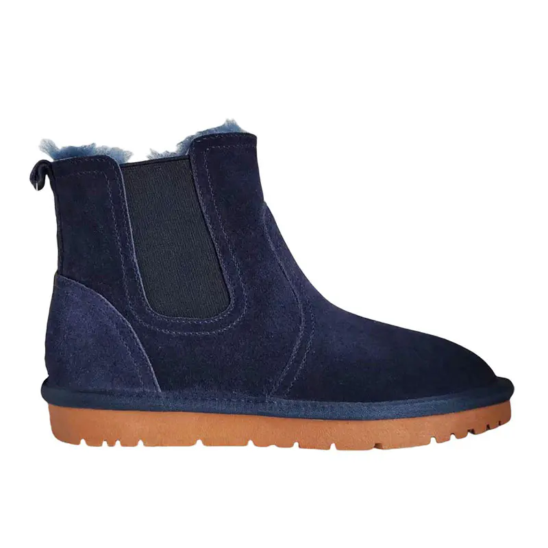 Women’s Navy Blue Cow Suede Wool Chelsea Boots
