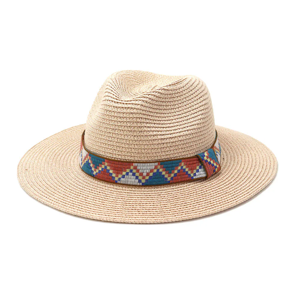 Women’s Pink Beach Straw Hat with Colorful Ribbon