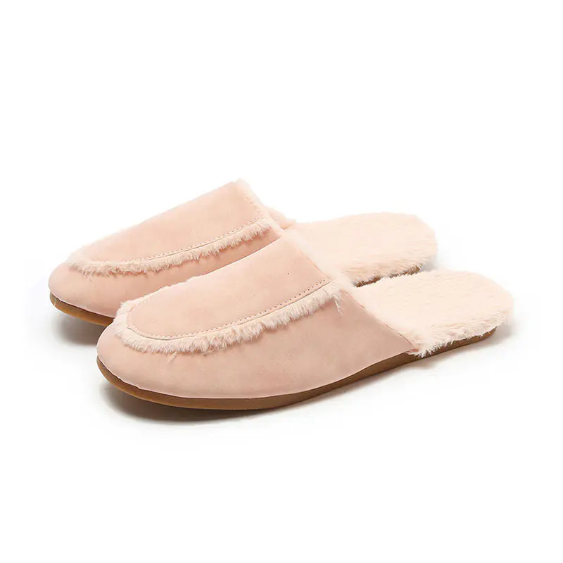 Women’s Pink Cow Suede Shearling Slippers