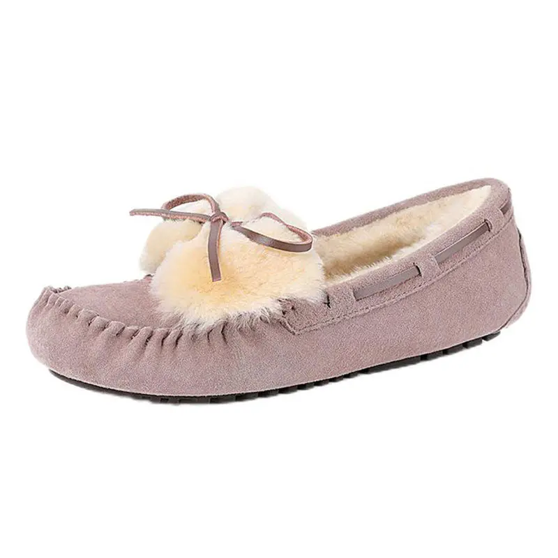 Women’s Pink Cowhide+Wool Bow Loafers