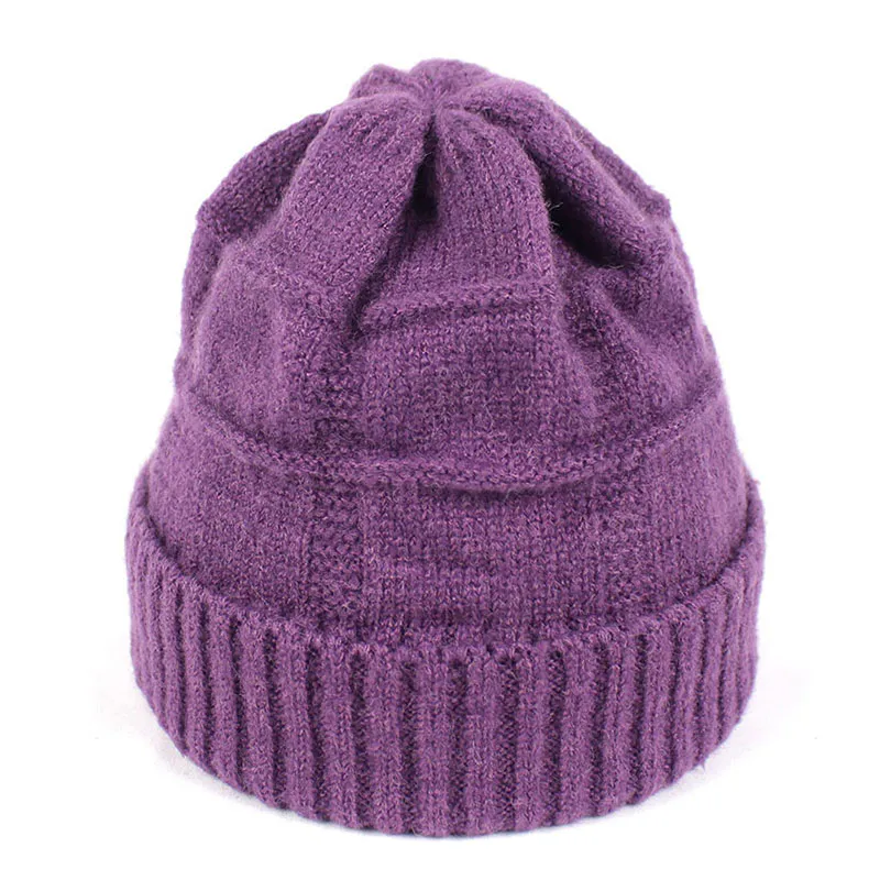 Women’s Purple Jacquard Cashmere Rolled Beanies