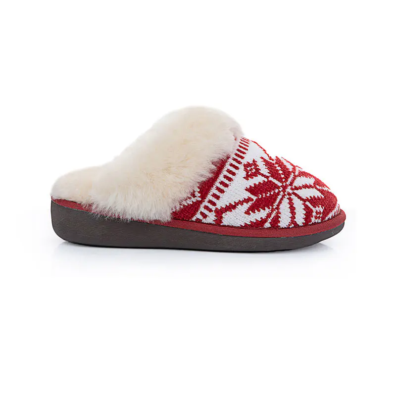 Women’s Red Knit Wool Covered Toe Wedge Slippers