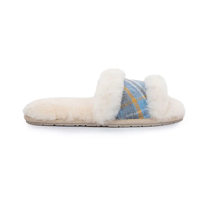 Women’s Sky Blue Checkered Knit One-Line Wool Slippers