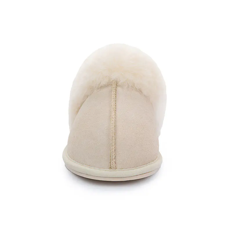Women’s White Cow Suede Covered Toe Wool Slippers