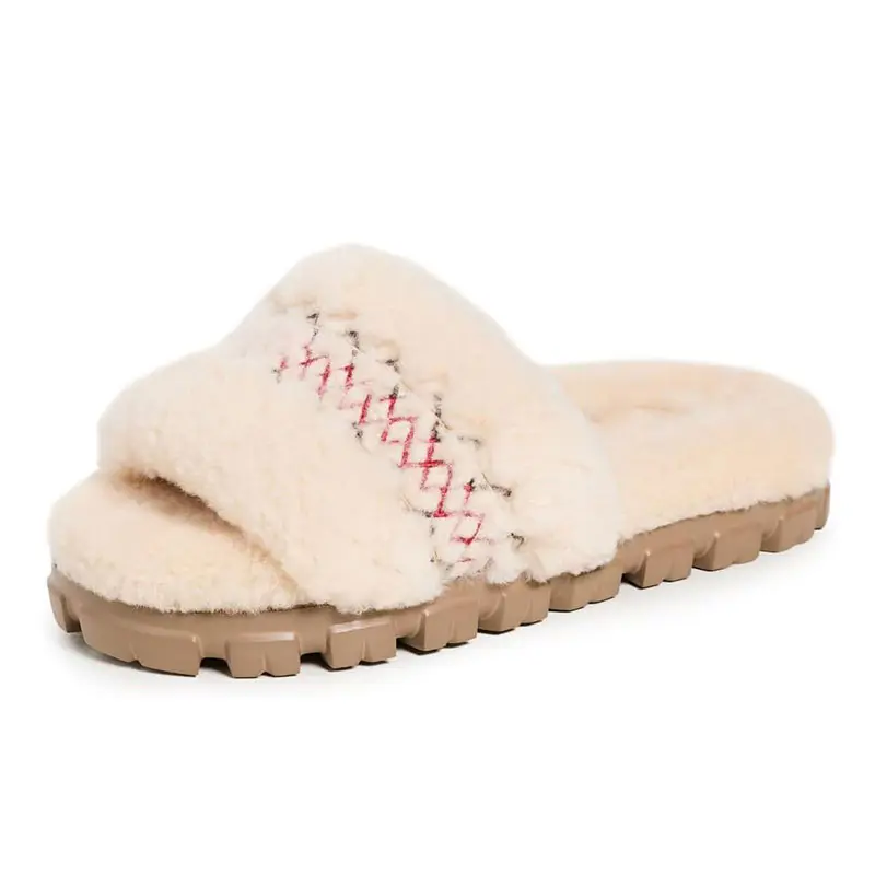 Women’s White Lamb’s Wool Waterproof Platform Slippers