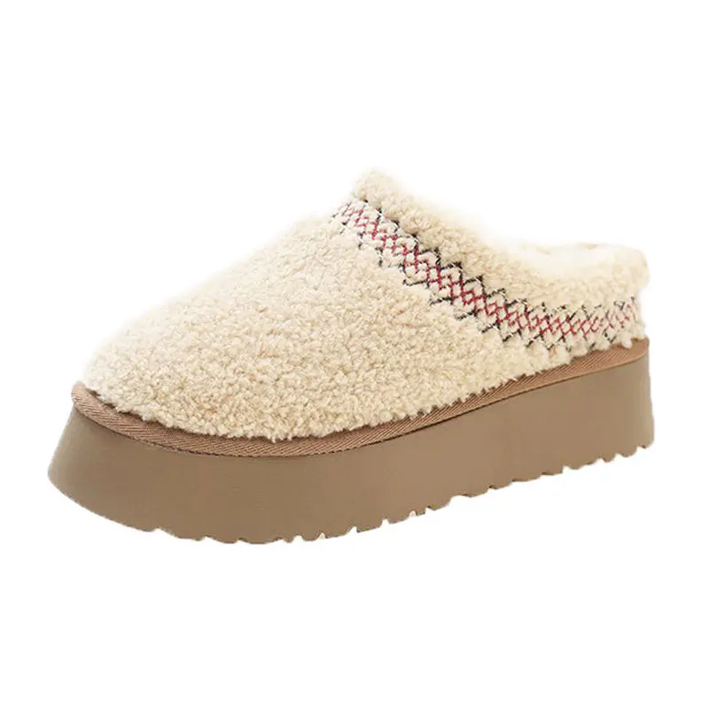 Women’s White Lamb’s Wool Covered Toe Thick Bottom Slippers
