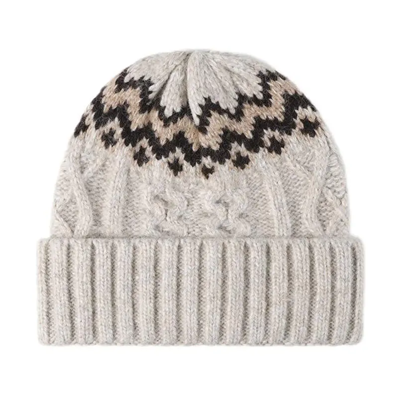 Women’s White Rolled Jacquard Cashmere Beanies