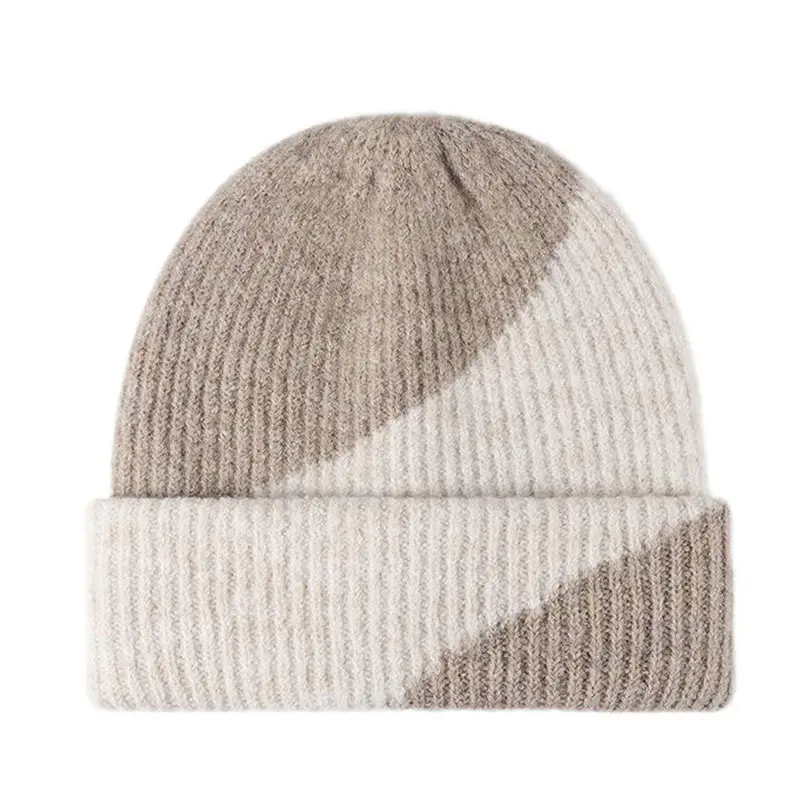 Women’s White+Light Coffee Cashmere Rolled Beanies