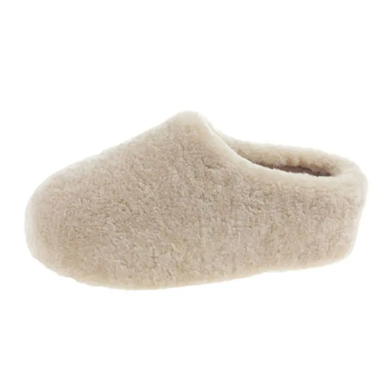 Women’s White Wool Covered Toe Thick Bottom Slippers