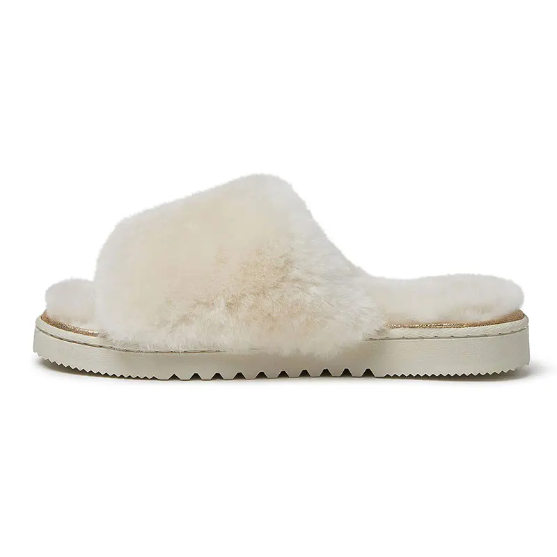 Women’s White Wool Medium Thick Sole Slippers