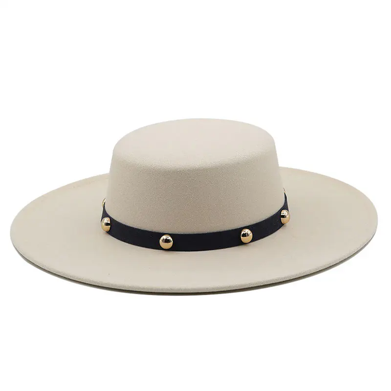 Women’s White Woolen Flat Top Hat