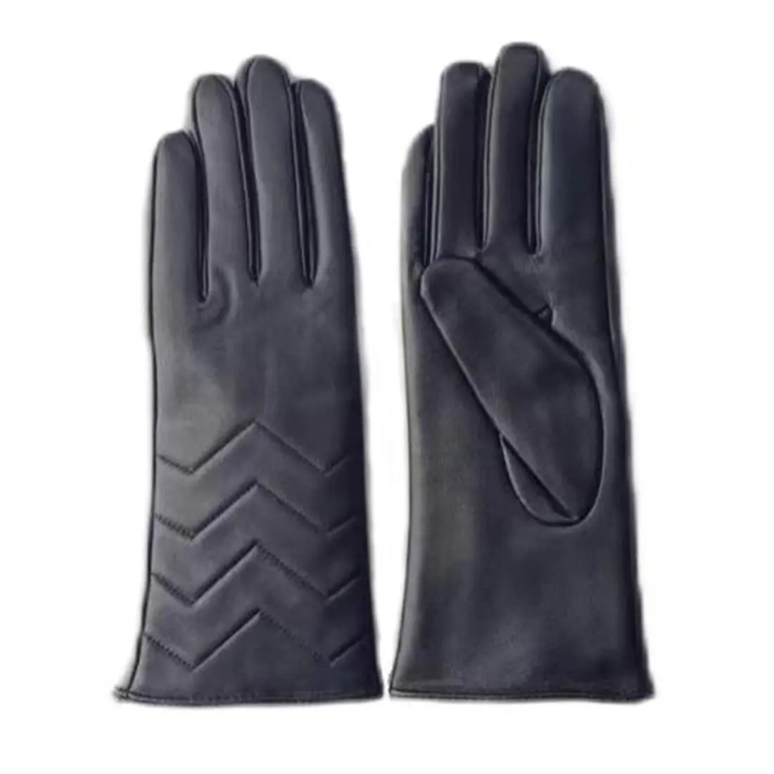 Women’s Winter Black Geometric Touchscreen Leather Gloves