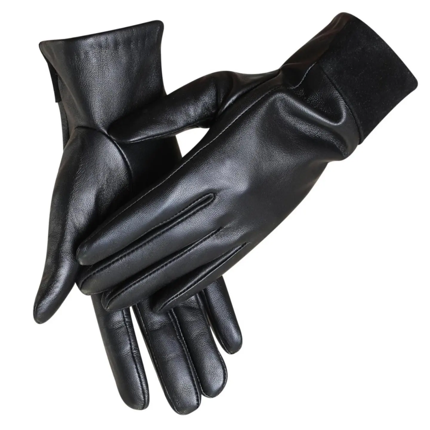 Women’s Winter Black Touchscreen Leather Gloves with Button