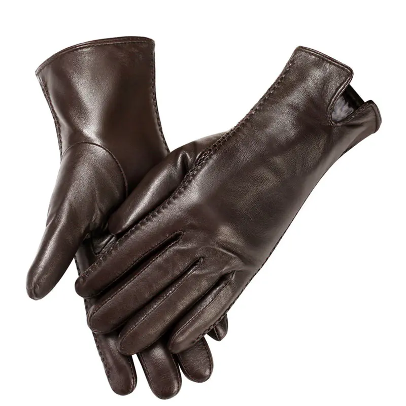 Women’s Winter Brown Touchscreen Leather Gloves