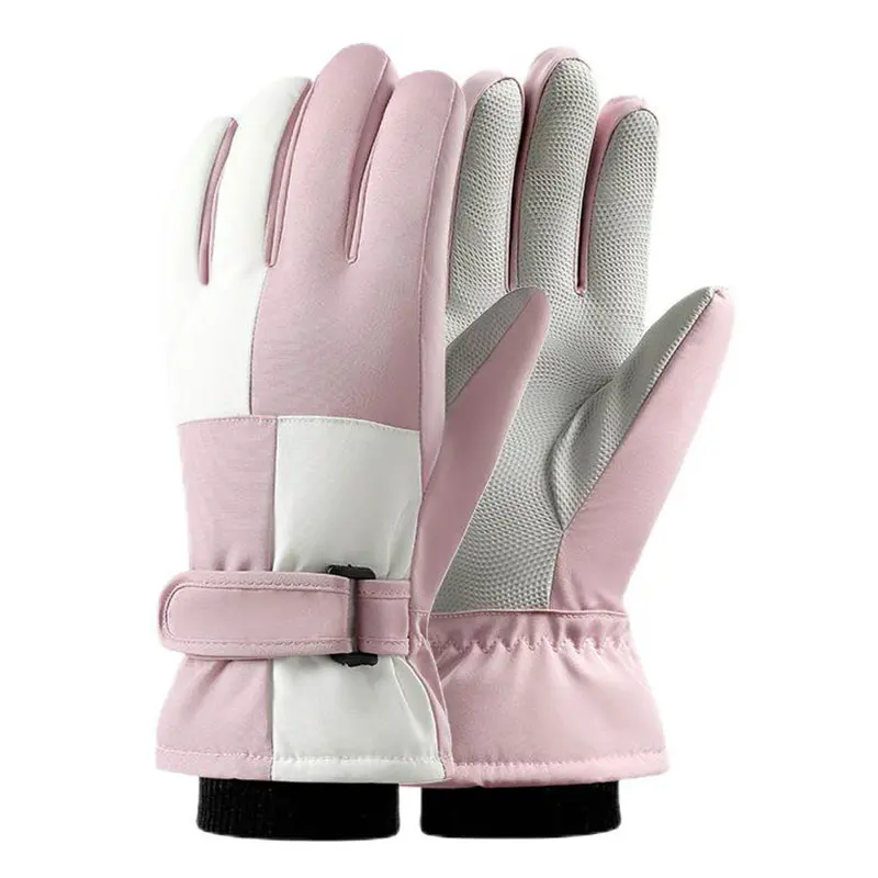 Women’s Winter Pink White Non-slip Warm Touch Screen Ski Gloves