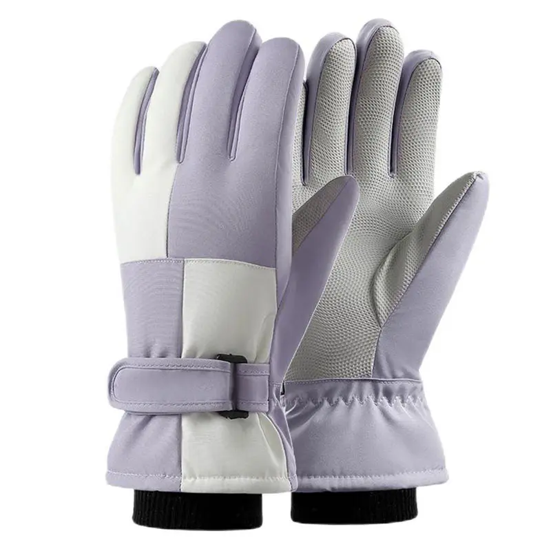 Women’s Winter Purple White Non-slip Warm Touch Screen Ski Gloves