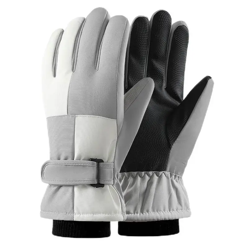 Men’s Grey White Non-slip Warm Touch Screen Ski Gloves