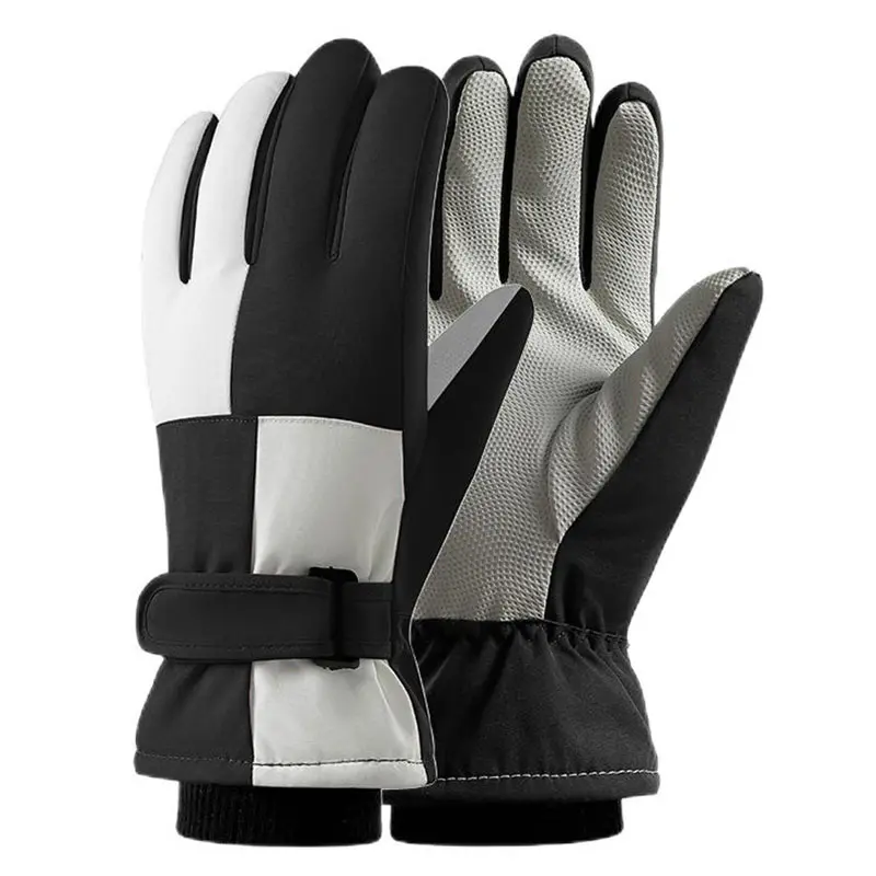 Men’s Black White Non-slip Warm Touch Screen Ski Gloves