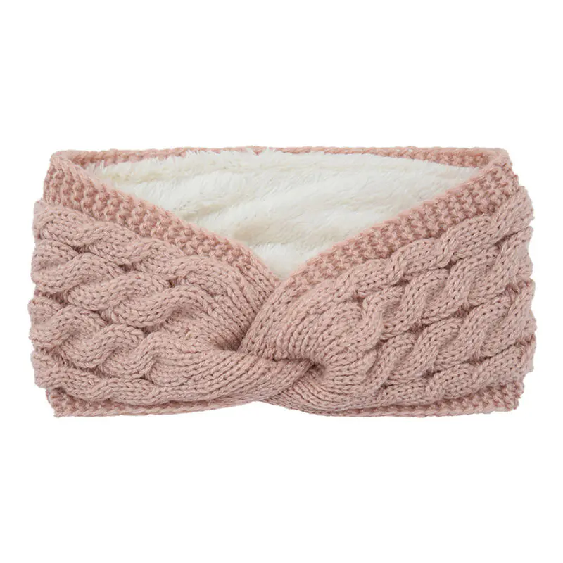 Women’s Winter Pink Wool Knit Crossover Headband