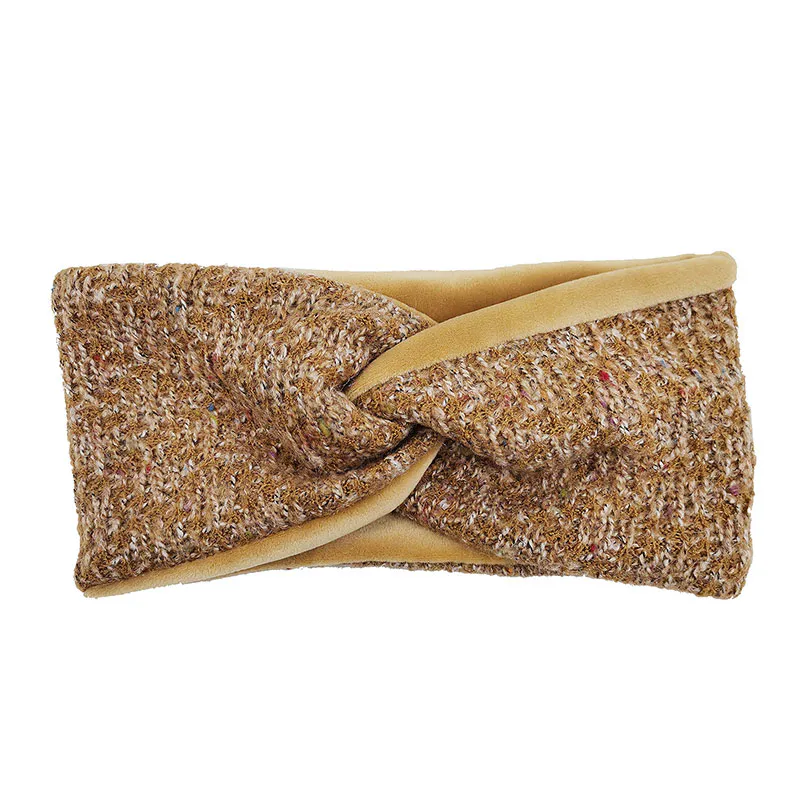 Women’s Winter Yellow Wool Knit Crossover Headband